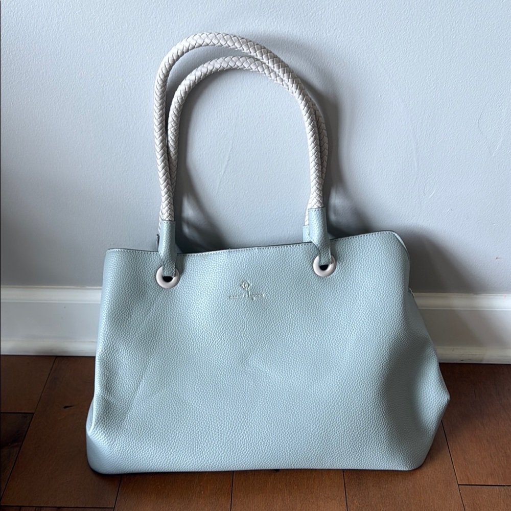 Nanette Lepore Blue and White Shoulder Bag with Textured Finish